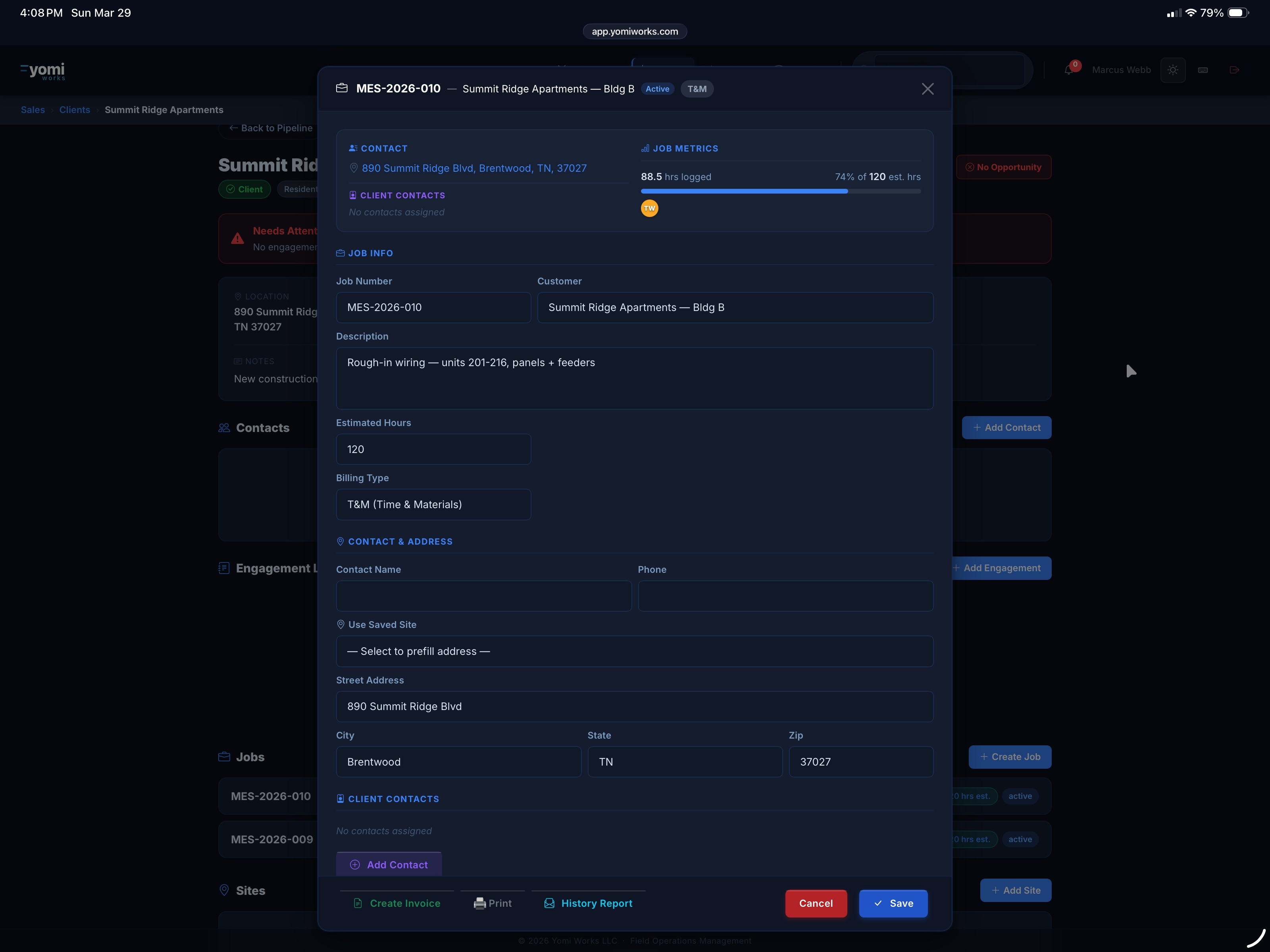 Yomi job detail — job info, metrics, billing, and actions